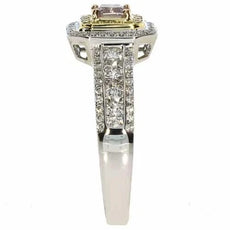 .85CT WHITE PINK FANCY YELLOW DIAMOND 18K TRI COLOR GOLD CUSHION ENGAGEMENT RING