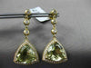 ESTATE 7.05CT DIAMOND & GREEN AMETHYST 14K YELLOW GOLD TRILLION HANGING EARRINGS
