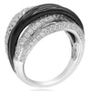 ESTATE LARGE 1.60CT DIAMOND 18K WHITE & BLACK GOLD 3D MULTI ROW CRISS CROSS RING