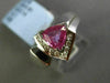 ESTATE .95CT DIAMOND & AAA PINK SAPPHIRE 14K WHITE GOLD TRILLION ENGAGEMENT RING