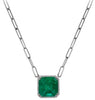 LARGE 14.28CT DIAMOND & AAA EMERALD 14KT WHITE GOLD 3D EMERALD CUT HALO NECKLACE