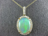 LARGE 4CT DIAMOND & AAA OPAL 14KT YELLOW GOLD OVAL & ROUND HALO FILIGREE PENDANT
