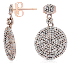 1.35CT DIAMOND 14KT ROSE GOLD CLASSIC MULTI ROW CIRCULAR FLORAL HANGING EARRINGS