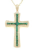 LARGE 1.32CT DIAMOND & AAA EMERALD 18KT YELLOW GOLD 3D CROSS FLOATING PENDANT