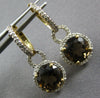3.95CT DIAMOND & AAA SMOKY TOPAZ 14KT YELLOW GOLD 3D ROUND HALO HANGING EARRINGS