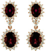 6.5CT DIAMOND & AAA RHODOLITE 14K ROSE GOLD OVAL & ROUND FLOWER HANGING EARRINGS