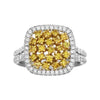 ESTATE .99CT WHITE & FANCY YELLOW DIAMOND 18KT TWO TONE GOLD CLUSTER SQUARE RING