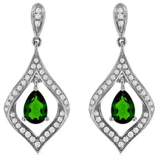 LARGE 1.19CT DIAMOND & AAA RUSSALITE 14KT WHITE GOLD PEAR SHAPE & ROUND EARRINGS