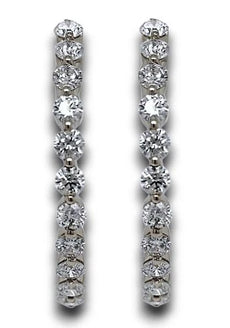 ESTATE 1.22CT DIAMOND 14K WHITE GOLD ROUND INSIDE OUT OVAL HOOP HANGING EARRINGS