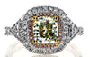 2.63CT WHITE PINK & GREEN DIAMOND 18KT TRI COLOR GOLD 3D SQUARE ENGAGEMENT RING