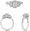 ESTATE 1.53CT DIAMOND 14K WHITE GOLD ROUND 3 STONE HALO FILIGREE ENGAGEMENT RING