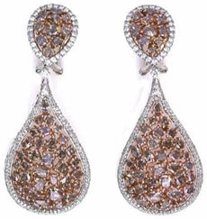 EXTRA LARGE 11.95CT WHITE & PINK DIAMOND 18KT WHITE ROSE GOLD TEAR DROP EARRINGS