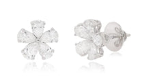 ESTATE 4.01CT DIAMOND 18KT WHITE GOLD 3D CLASSIC PEAR SHAPE FLOWER STUD EARRINGS