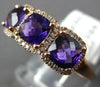 ESTATE 1.48CT DIAMOND & AAA AMETHYST 14K ROSE GOLD CUSHION HALO 3 STONE FUN RING