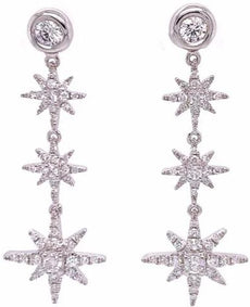LARGE 1.02CT DIAMOND 18KT WHITE GOLD MULTI SNOWFLAKE STARBURST HANGING EARRINGS