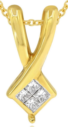 .27CT DIAMOND 18KT YELLOW GOLD PRINCESS SQUARE CRISS CROSS LOVE FLOATING PENDANT