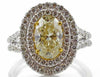 2.94CT WHITE & FANCY YELLOW DIAMOND 18KT 2 TONE GOLD DOUBLE HALO ENGAGEMENT RING