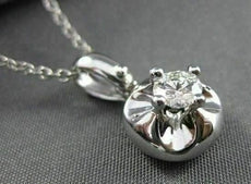 ESTATE .35CT ROUND DIAMOND 18KT WHITE GOLD SOLITAIRE FLOWER PENDANT CHAIN #10017
