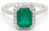 1.70CT DIAMOND & AAA EMERALD 18KT WHITE GOLD EMERALD CUT & ROUND ENGAGEMENT RING