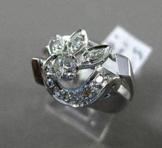ANTIQUE .82CT OLD MINE DIAMOND 14KT WHITE GOLD 3D SWIRL LEAF ENGAGEMENT RING