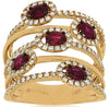 LARGE 1.65CT DIAMOND & AAA RUBY 14KT YELLOW GOLD 3D OVAL MULTI FLOWER FUN RING