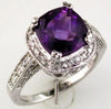 LARGE 3.42CT DIAMOND & AAA AMETHYST 14K WHITE GOLD CUSHION & ROUND FILIGREE RING
