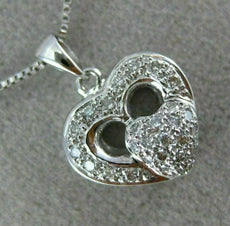 ANTIQUE .26CT DIAMOND 18K WHITE GOLD CLASSIC DOUBLE HEART FILIGREE PENDANT #9386