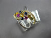 LARGE 1.17CT DIAMOND & AAA MULTI COLOR SAPPHIRE 18KT WHITE & ROSE GOLD LEAF RING