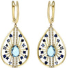2.82CT DIAMOND & AAA BLUE TOPAZ & SAPPHIRE 14KT YELLOW GOLD 3D HANGING EARRINGS