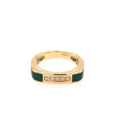 ESTATE .05CT DIAMOND & GREEN ENAMEL 18KT YELLOW GOLD 3D CLASSIC 5 STONE FUN RING