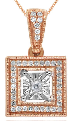 .10CT DIAMOND 14K ROSE GOLD 3D SQUARE HALO FILIGREE DIAMOND CUT FLOATING PENDANT