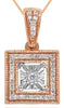 .10CT DIAMOND 14K ROSE GOLD 3D SQUARE HALO FILIGREE DIAMOND CUT FLOATING PENDANT