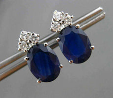ESTATE 4.23CT DIAMOND & AAA OVAL SAPPHIRE 14KT WHITE GOLD STUD EARRINGS #24449