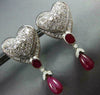EXTRA LARGE 12.0CT DIAMOND & AAA RUBY 14K WHITE GOLD 3D HEART HANGING EARRINGS