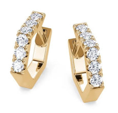 ESTATE .48CT DIAMOND 14KT YELLOW GOLD 3D CLASSIC HEXAGON HOOP HANGING EARRINGS