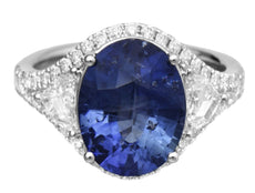 LARGE 6.18CT DIAMOND & AAA SAPPHIRE 18K WHITE GOLD 3D OVAL TRILLION & ROUND RING