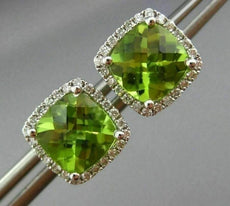ESTATE 3.41CT DIAMOND & AAA PERIDOT 14KT WHITE GOLD SQUARE HALO CLASSIC EARRINGS