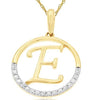 .02CT DIAMOND 14KT 2 TONE GOLD CLASSIC E INITIAL CIRCULAR FUN FLOATING PENDANT