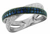 .70CT WHITE & BLACK DIAMOND & AAA SAPPHIRE 14KT WHITE GOLD MULTI ROW X LOVE RING