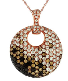 2.3CT MULTI COLOR DIAMOND 14KT BLACK & ROSE GOLD CIRCULAR PAVE FLOATING PENDANT