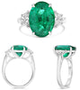 LARGE 7.05CT DIAMOND & AAA EMERALD PLATINUM 3D OVAL & HALF MOON 3 STONE RING
