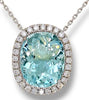 EXTRA LARGE 22.11CT DIAMOND & AAA AQUAMARINE 18KT WHITE GOLD HALO LOVE NECKLACE