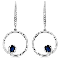 .48CT DIAMOND & AAA SAPPHIRE 14KT WHITE GOLD 3D FUN LEVERBACK HANGING EARRINGS