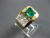 ANTIQUE LARGE 1.61CT DIAMOND & AAA COLOMBIAN EMERALD 14K 2 TONE GOLD RING #27823