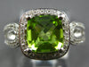 WIDE 1.88CT DIAMOND & AAA PERIDOT 14KT WHITE GOLD CUSHION HALO FILIGREE FUN RING
