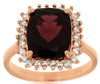 LARGE 5.1CT DIAMOND & AAA GARNET 14KT ROSE GOLD CUSHION & ROUND HALO LOVE RING