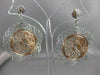 ESTATE LARGE 14K WHITE ROSE GOLD HANGING FLOWER FILIGREE HOOP EARRINGS 43M #2680