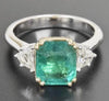 LARGE 2.91CT DIAMOND & AAA EMERALD 18KT 2 TONE GOLD THREE STONE ENGAGEMENT RING