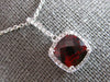 ESTATE 2.0CT DIAMOND & AAA GARNET 14K WHITE GOLD 3D CUSHION & ROUND HALO PENDANT