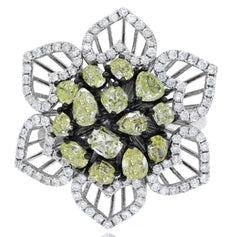 EXTRA LARGE 3.25CT WHITE & MULTI SHAPE FANCY YELLOW DIAMOND 18KT WHITE GOLD RING